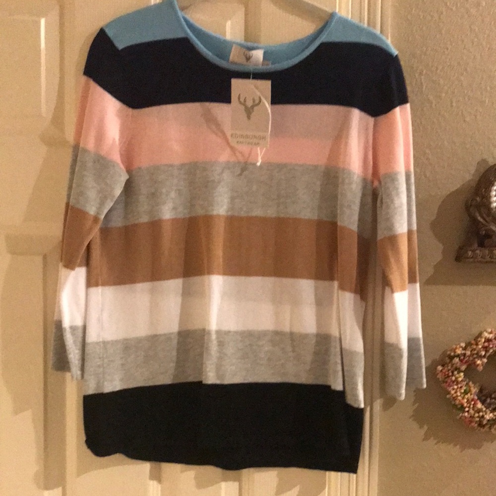 Edinburgh Knitwear NWT Striped Lightweight Knit Top Size S